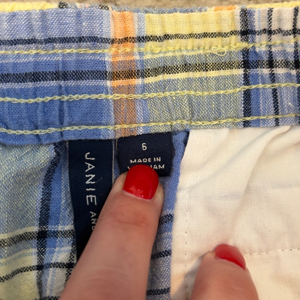Janie & Jack Linen Plaid Pull Up Shorts, 6 - Picture 5 of 9